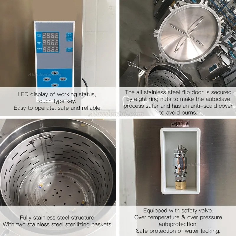 JIBIMED LS-LD 35L/ 50L/ 75L/ 100L/ 120L/ 150L Vertical Pressure Steam Autoclave Sterilizer 105℃ - 134℃ LED Display